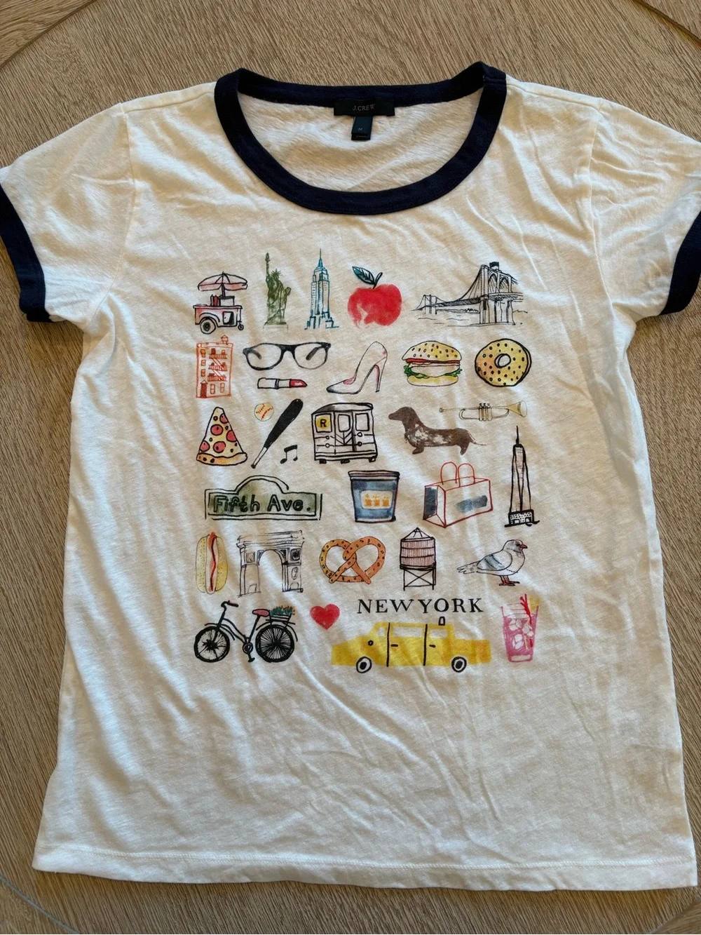 J. Crew NYC Destination Ringer Graphic Tee with Navy Trim and New York City Icon